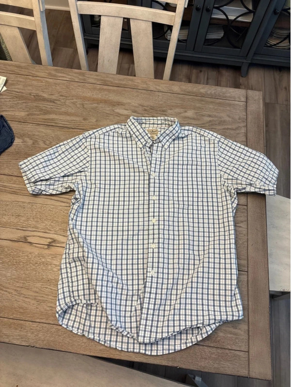 L.L. Bean button down shirt blue/white pattern size L